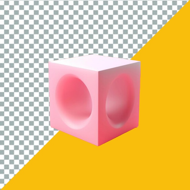 psd pink cube with two pink balls on it is shown in front of a yellow background
