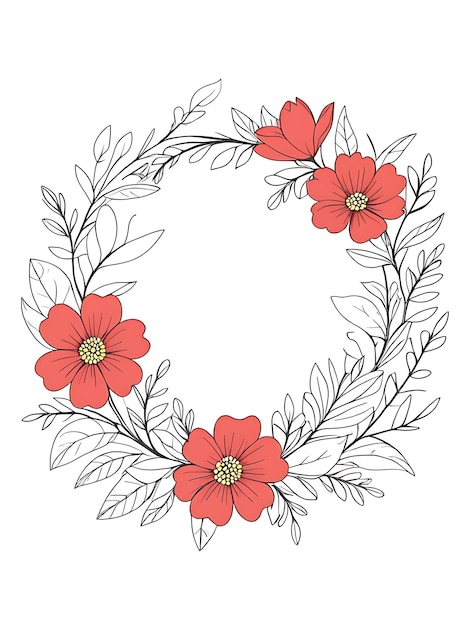 PSD psd pink floral wreath with circle frame and leaves ornament flower floral frame background