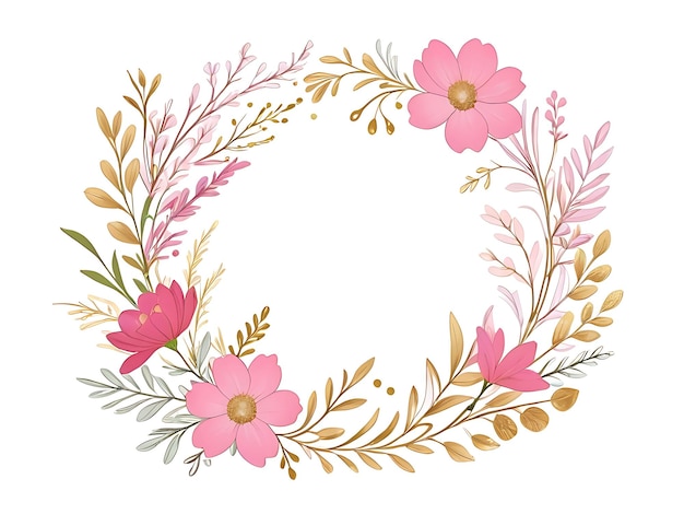 PSD psd pink floral wreath with circle frame and leaves ornament flower floral frame background