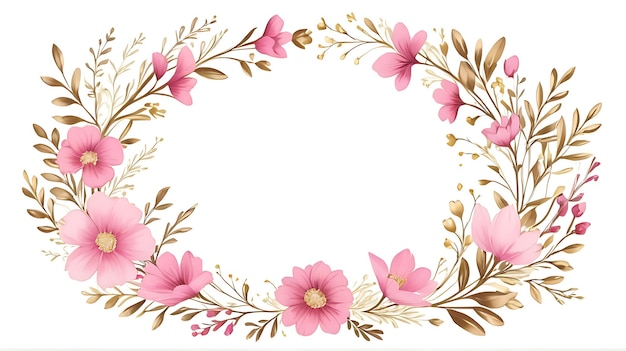 Psd pink floral wreath with circle frame and leaves ornament flower floral frame background