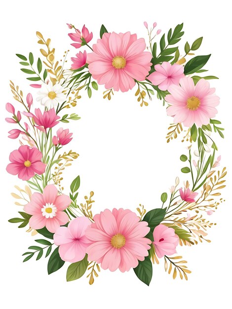 PSD psd pink floral wreath with circle frame and leaves ornament flower floral frame background