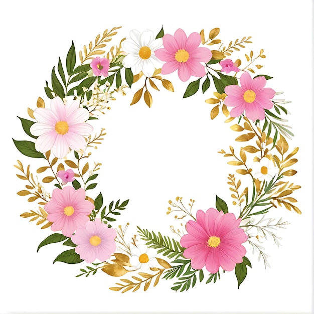 PSD psd pink floral wreath with circle frame and leaves ornament flower floral frame background