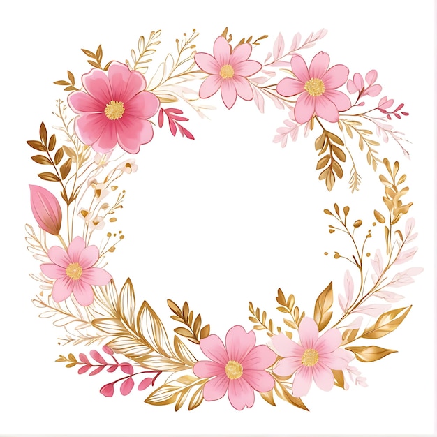 PSD psd ghirlanda floreale rosa con cornice circolare e foglie ornamento fiore cornice floreale sfondo