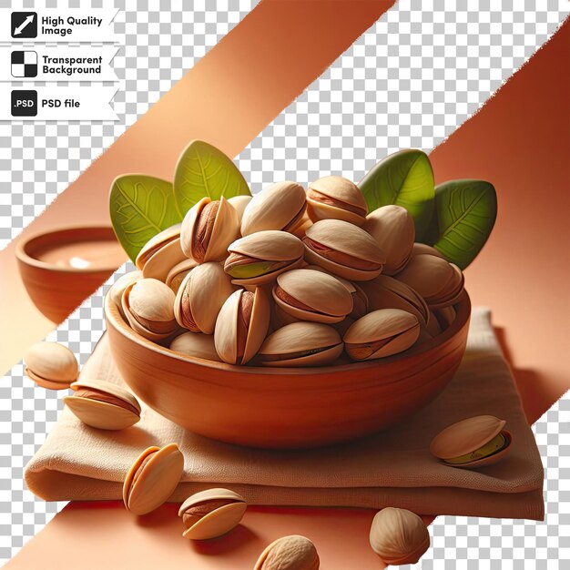 Psd pistachio nuts in a bowl on transparent background