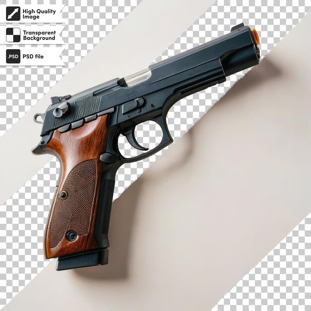 Psd pistol gun and bullets on transparent background with editable mask layer