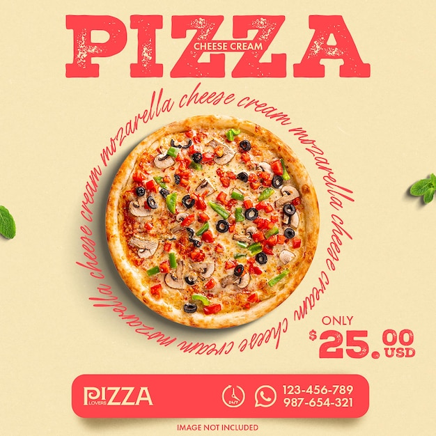psd pizza food design concept for social media and instagram post tempate