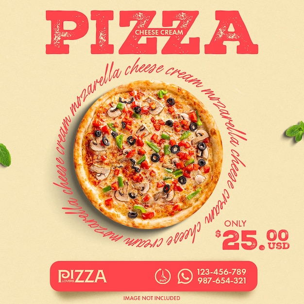 PSD psd pizza food design concept for social media and instagram post tempate