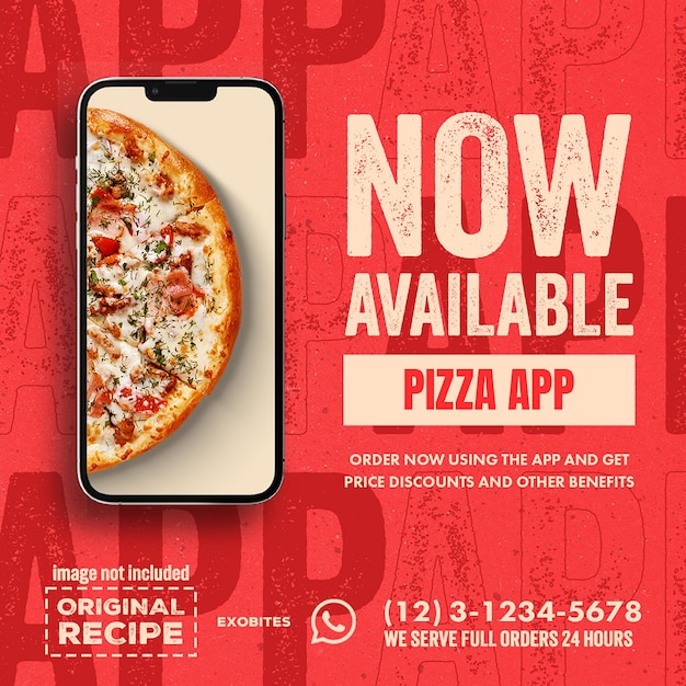 PSD psd pizza order thru application tipografia design per i social media e il modello di post di instagram