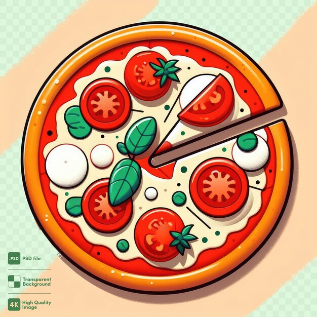 Psd pizza with salami and tomatoes with transparent background