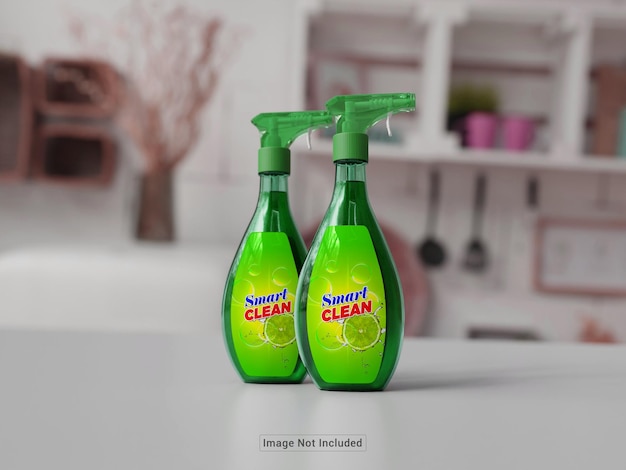 Psd plastic spray detergent bottle mockup