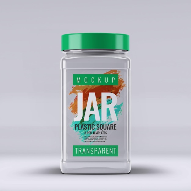 PSD psd plastic square green jar mockup