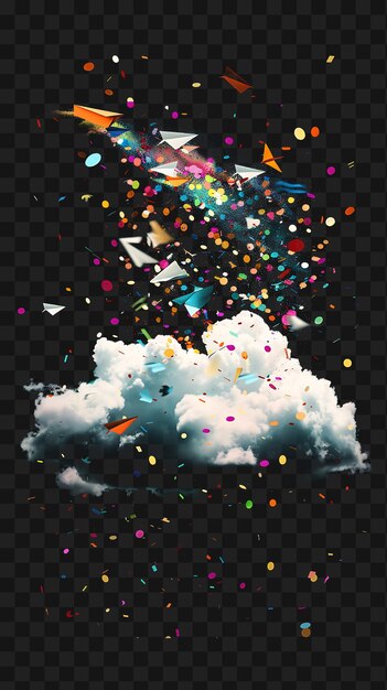 PSD psd playful stratus cloud con minuscoli aerei di carta e confetti y2k neon glow tshirt tattoo ink art