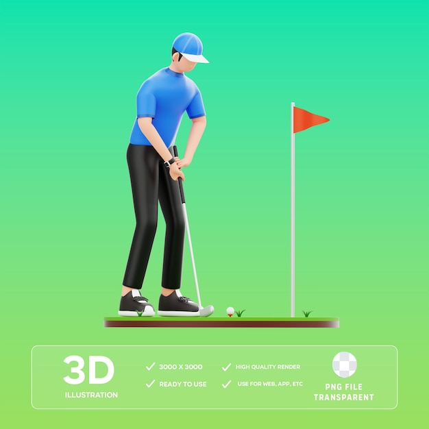 PSD Playing Golf on the Course 3D Illustration