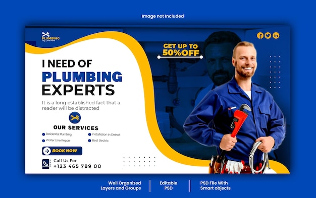 PSD Plumbing service sociale media banner sjabloon