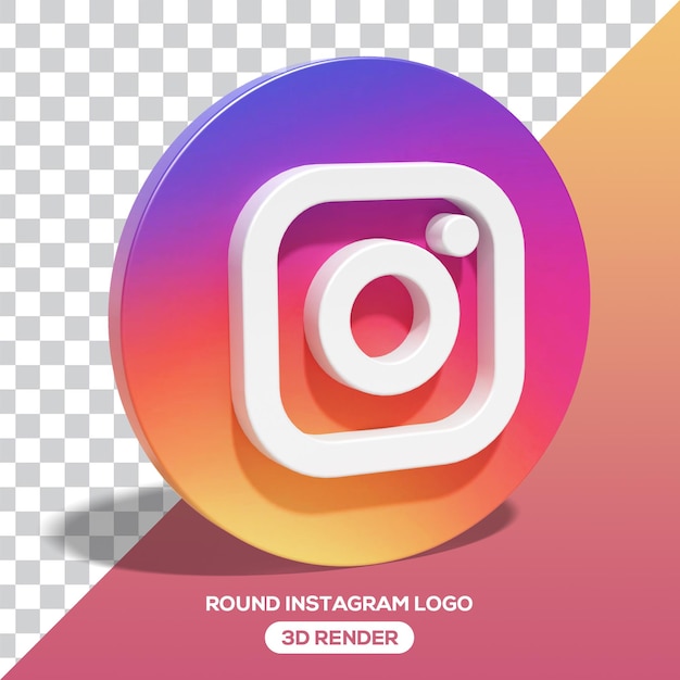 Psd png 3d round instagram logo tilted angle isolated render meta icon for social media 3d render