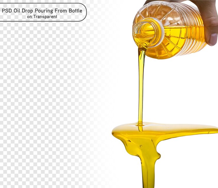 PSD psd and png pouring cooking oil from a plastic bottle on transparent background