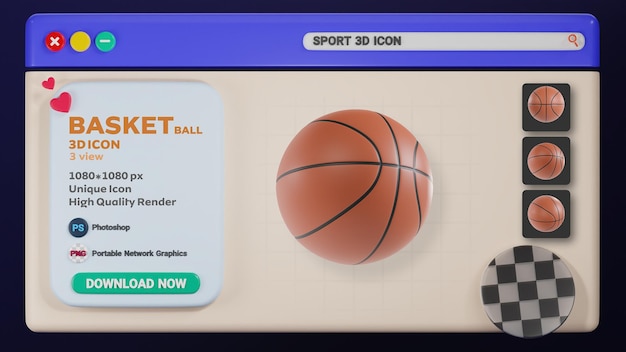 PSD psd png psd transparant zonder achtergrond geïsoleerde 3d illustratie sportpictogram voor webbascketball