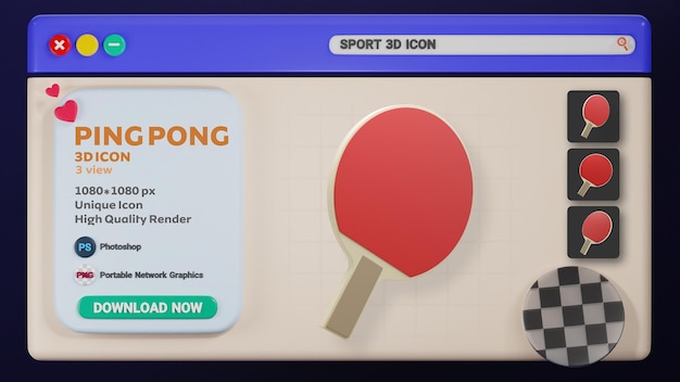 PSD psd png psd trasparente senza sfondo isolato illustrazione 3d icona sportiva per il web ping pong