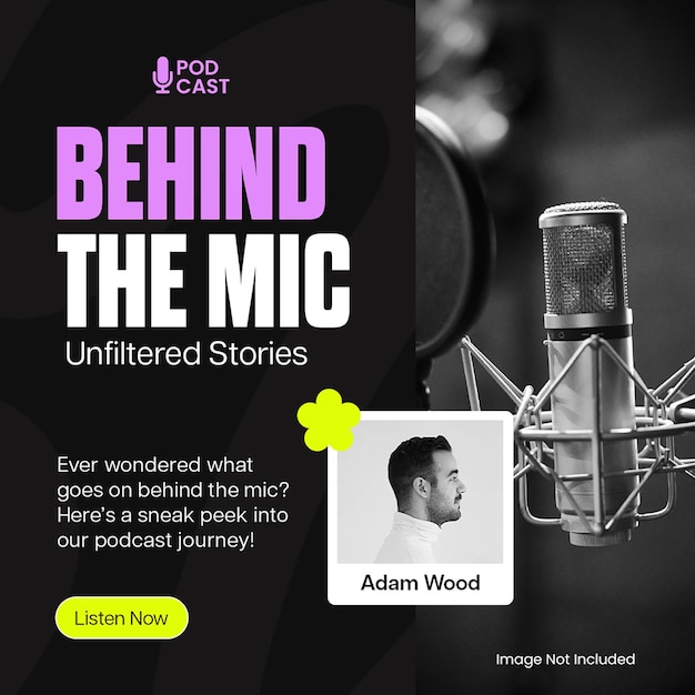 PSD Podcast Behind The Mic Lynova Design for Social Media and Instagram Post Template