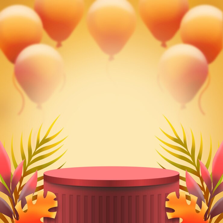 PSD podium mockup for product presentation decorated with tropical plant leaves