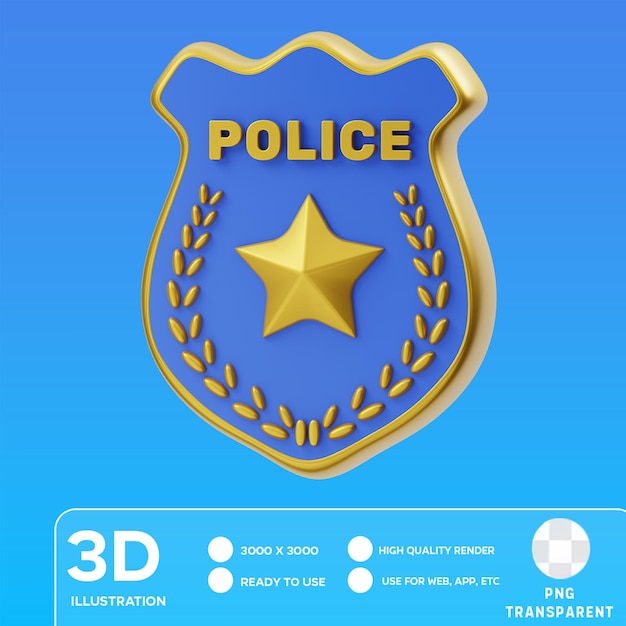 PSD illustrazione 3d del distintivo della polizia psd