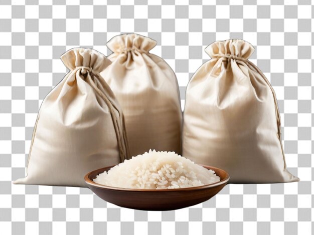 PSD psd of a polished steamed rice in bowls and bags