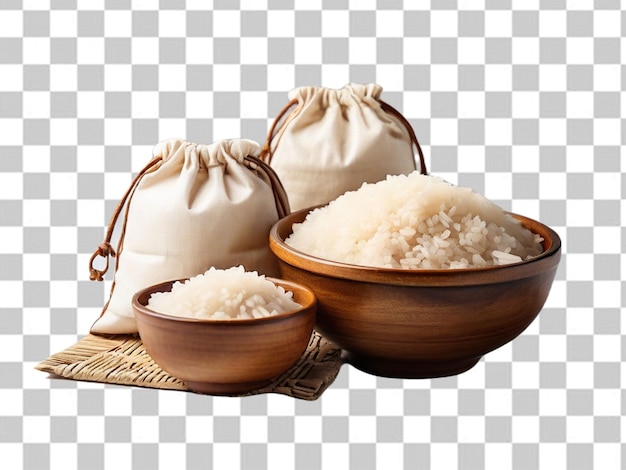 PSD psd of a polished steamed rice in bowls and bags