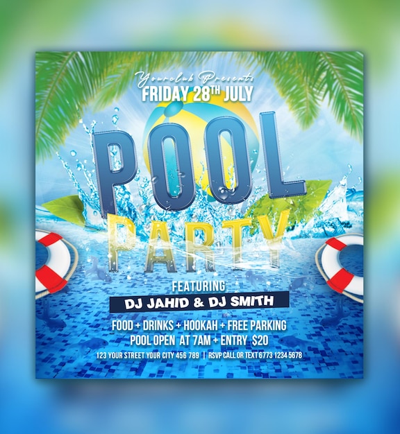 PSD psd pool party flyer design template