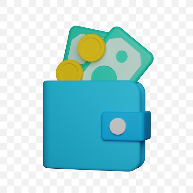 Psd-portemonnee met dollarbiljetten en gouden munt 3d renderen