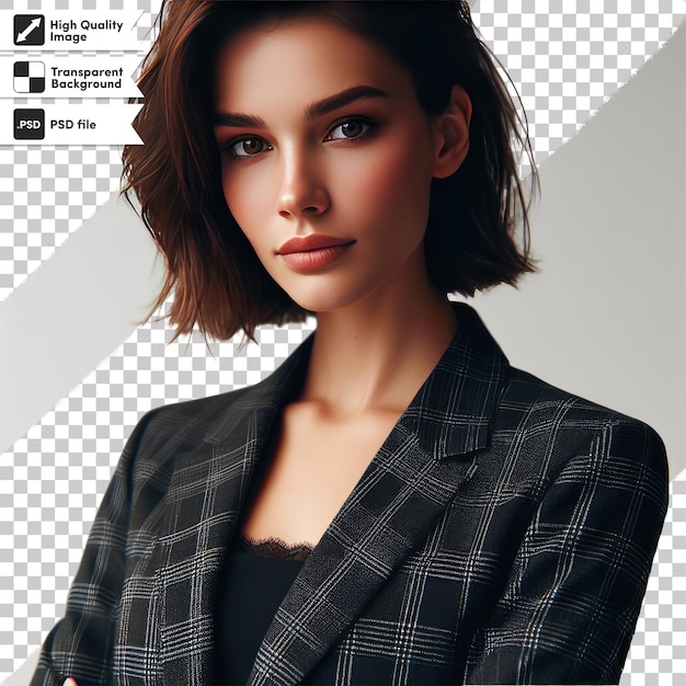 PSD 편집 가능한 마스크 계층으로 투명한 배경에 비즈니스 여성 모델의 psd 초상화