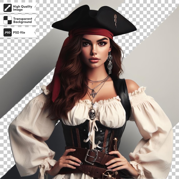 PSD Портрет женщины-пирата на прозрачном фоне