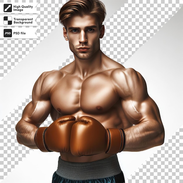 PSD psd portrait of a young boxer with gloves on transparent background with editable mask layer