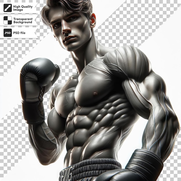 Портрет молодого боксера с перчатками на прозрачном фоне с редактируемым слоем маски