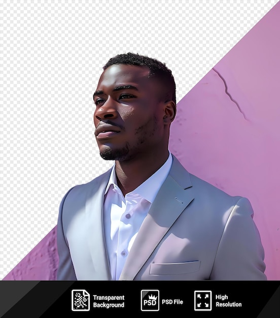 PSD Портрет элегантного и красивого чернокожего бизнесмена в сером костюме в бетонной стене в городе png psd