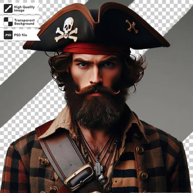 Psd portrait of a pirate on transparent background