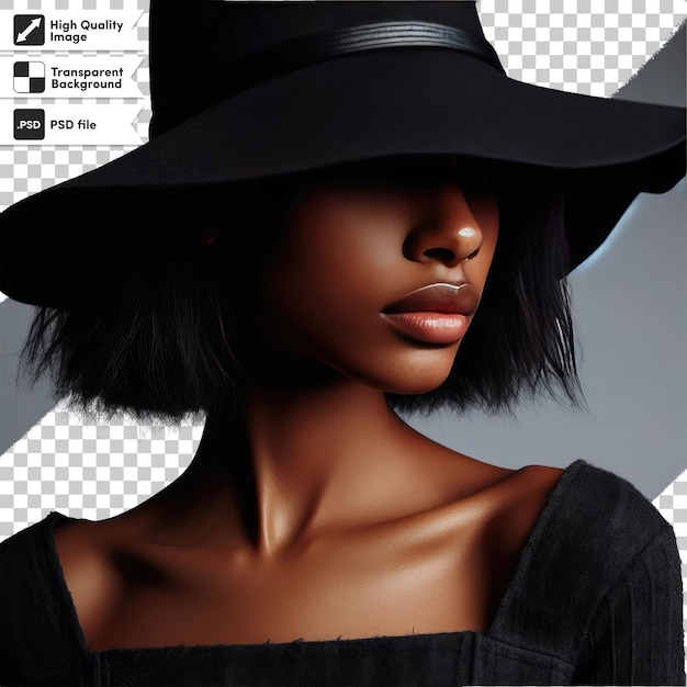 Psd portrait of a woman in a hat on transparent background