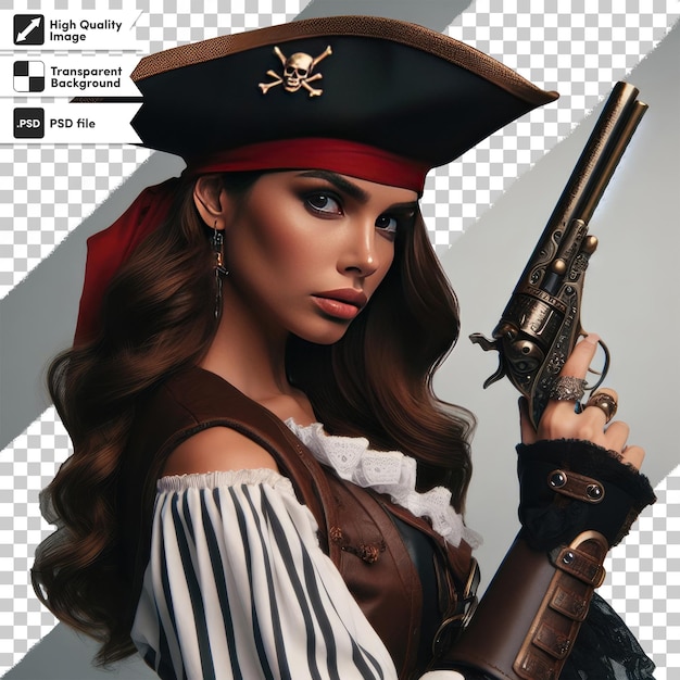 PSD ritratto psd di una donna pirata su sfondo trasparente