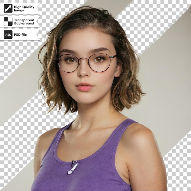 Psd portrait of a woman with glasses on transparent background with editable mask layer