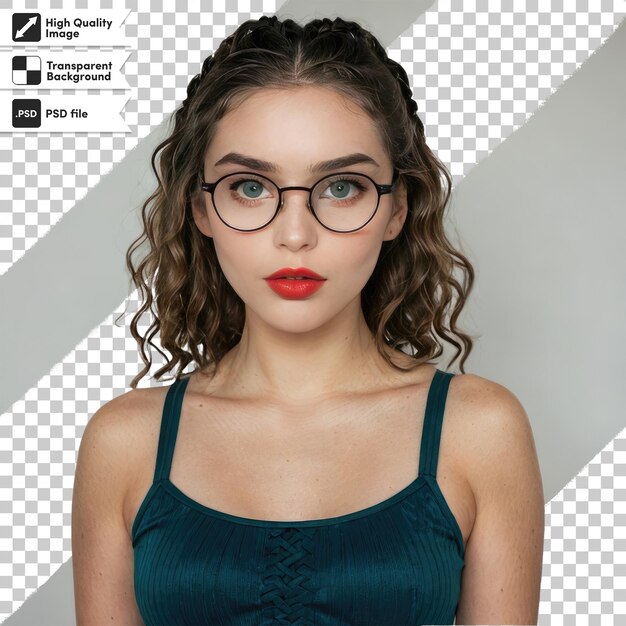 PSD psd portrait of a woman with glasses on transparent background with editable mask layer