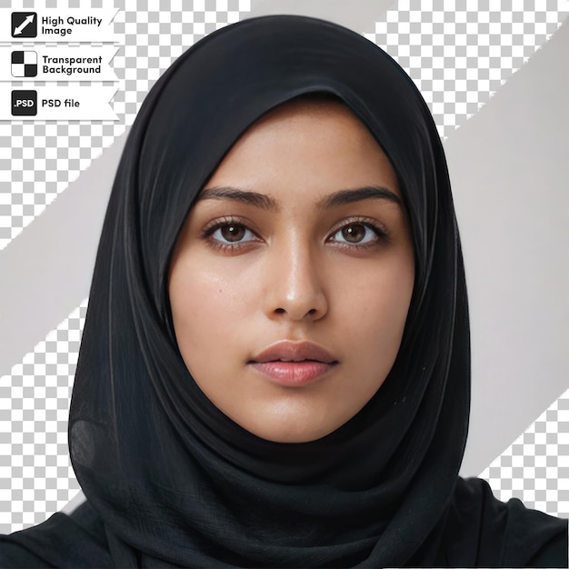 Psd portrait of a woman with hijab arabic woman traditional religion wear on transparent background