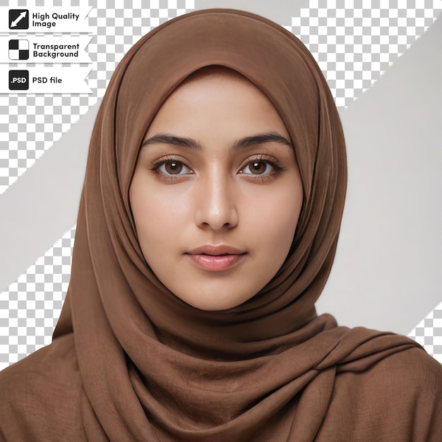Psd portrait of a woman with hijab arabic woman traditional religion wear on transparent background