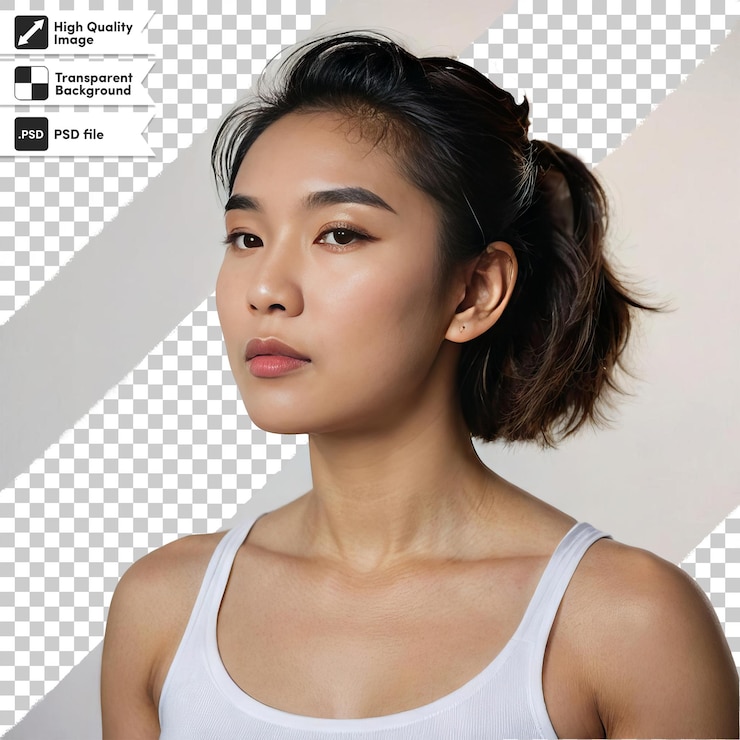 PSD psd portrait of a woman with make up and beautifull clothes on transparent background with editable