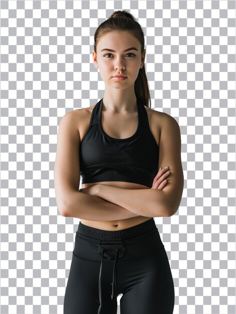 Psd portrait of young beautiful fitness woman isolated on transparent background