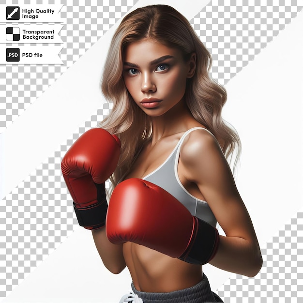 PSD psd portrait of a young boxer with gloves on transparent background with editable mask layer