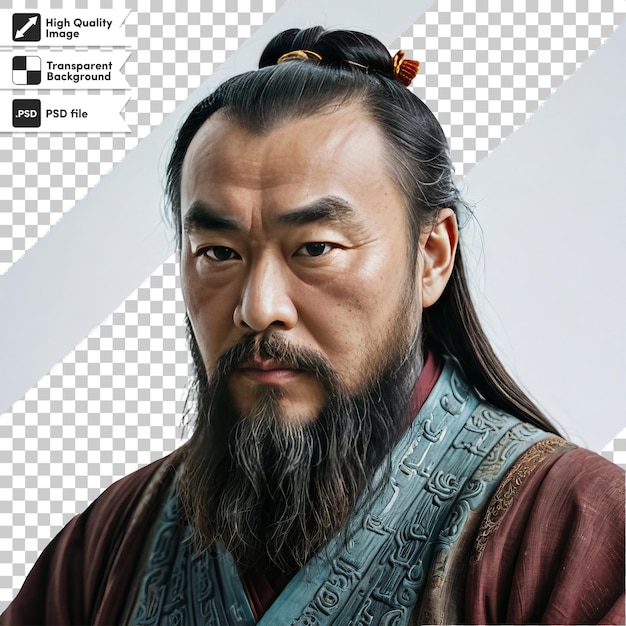 Psd portret van leraar confucius op transparante achtergrond met bewerkbare maskerlaag