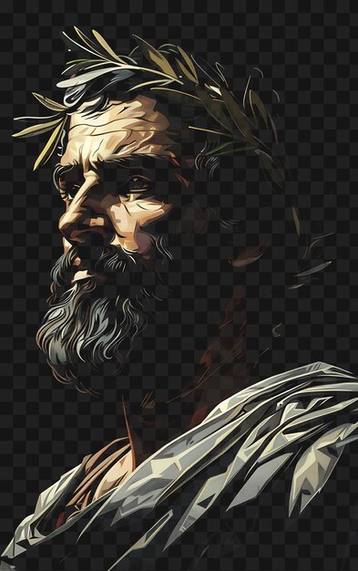 PSD psd portretu greckiego mężczyzny w tunice chiton i koszulce laurel wreat design collage art ink