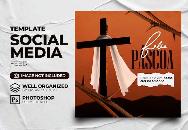 PSD psd post social media happy easter for christianity in portuguese 3d render