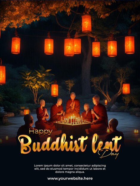 PSD psd a poster buddhist lent and khao phansa day creative concept