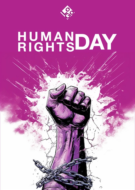 Psd poster for human rights day hand drawn fist raise up breaking chain