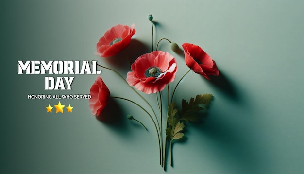 PSD a psd poster for memorial day banner template with a field of flowers and a flag
